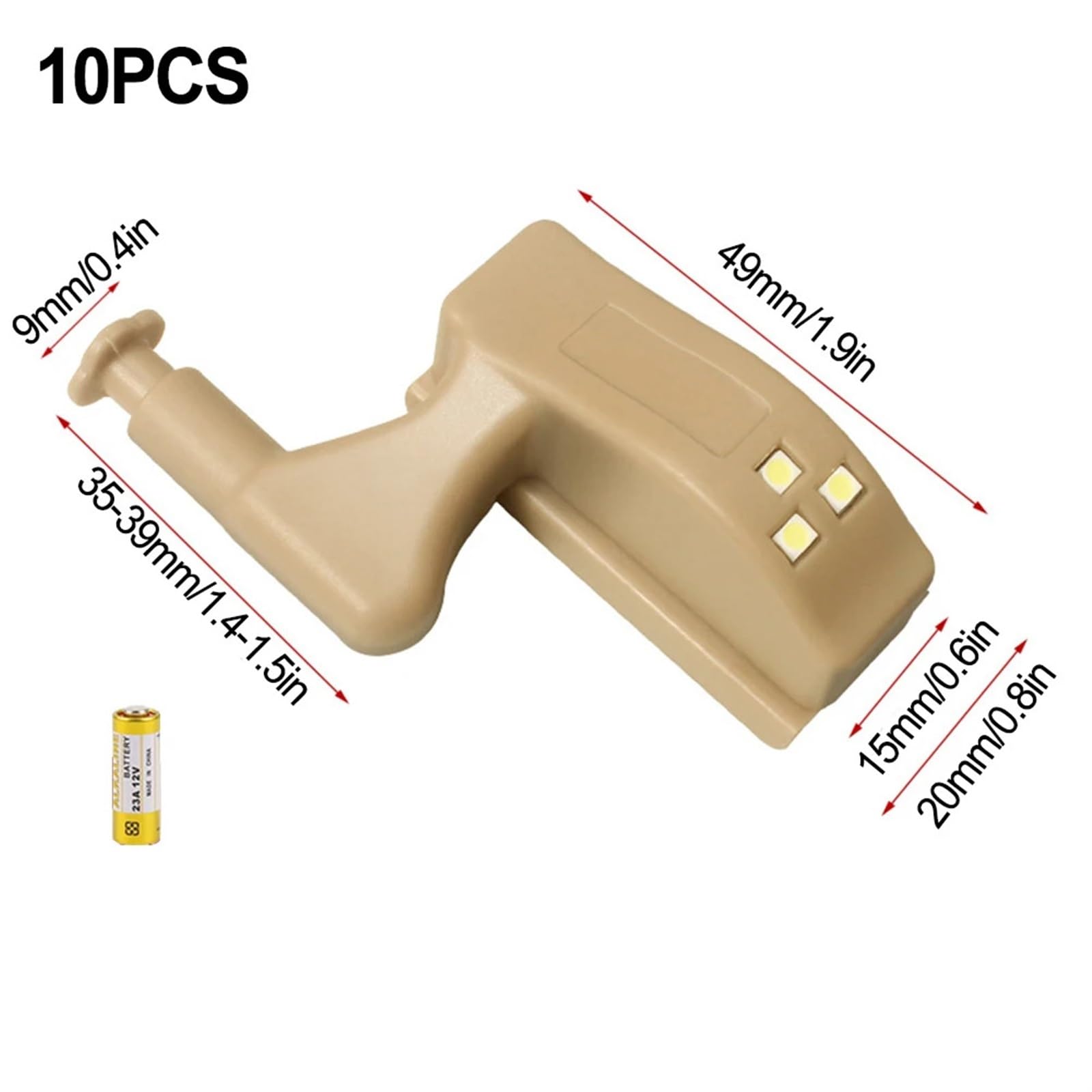 10 x LED-Leuchten aus ABS für Schränke, Kleiderschränke, batteriebetrieben, LED-Unterschrank-Licht, Scharnier-Sensor, Nachtlicht, Schrankscharnier (Y)