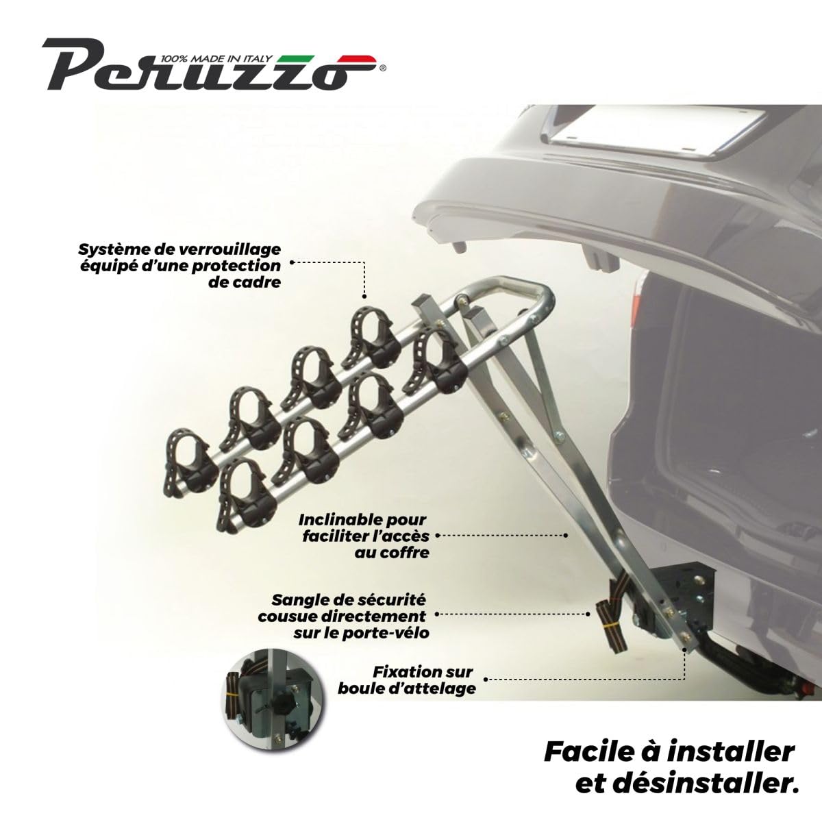Peruzzo PE 667/4 Portabici posteriore, Arezzo, per 4 biciclette, grigio, unica