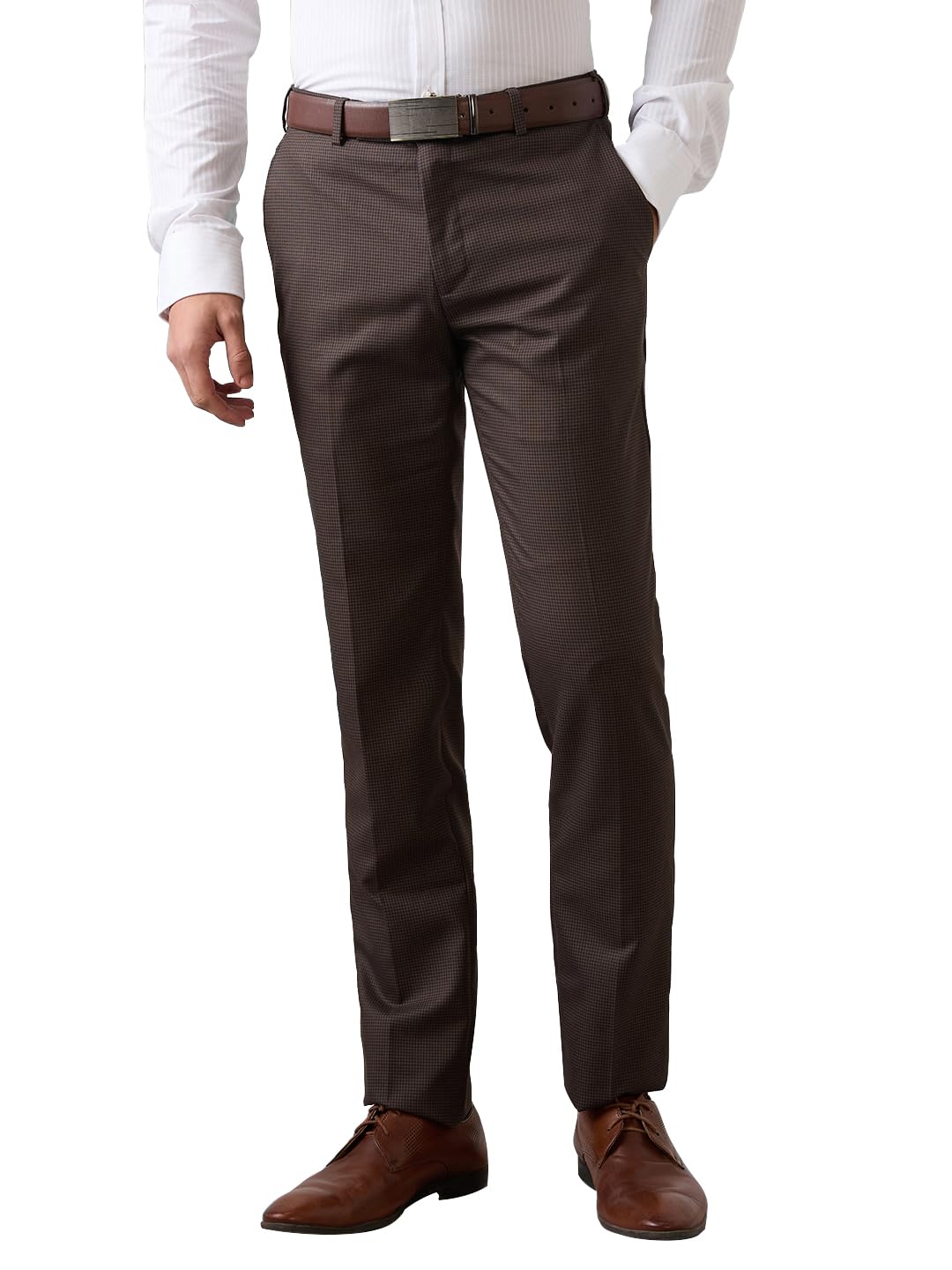 raymond Men Mid Rise Slim Fit Checks Pattern Poly Viscose Blend Flat Front Formal Trouser-picture-20