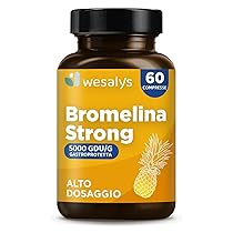 Bromelina Forte 5000 GDU, g Gastroprotetta, 1600mg di Bromelina Pura, Alto Dosaggio. Estratta naturalmente dall’Ananas Integratore Made in Italy, senza glutine e lattosio. Wesalys