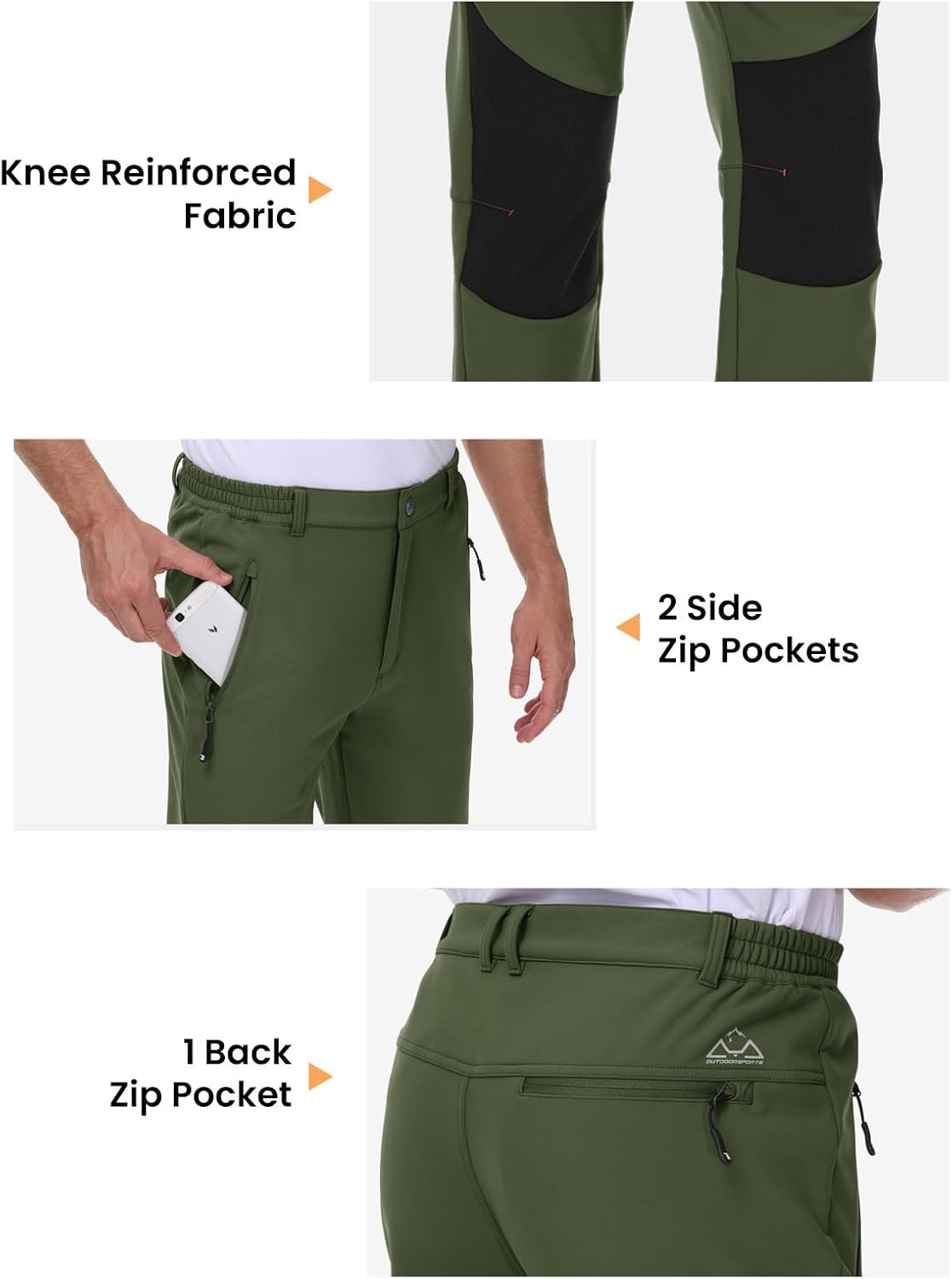 TBMPOY Men's Snow Ski Pants Waterproof Fleece Lined Insulated Softshell Winter Snowboard Hiking Zipper Bottom Leg - Image 6