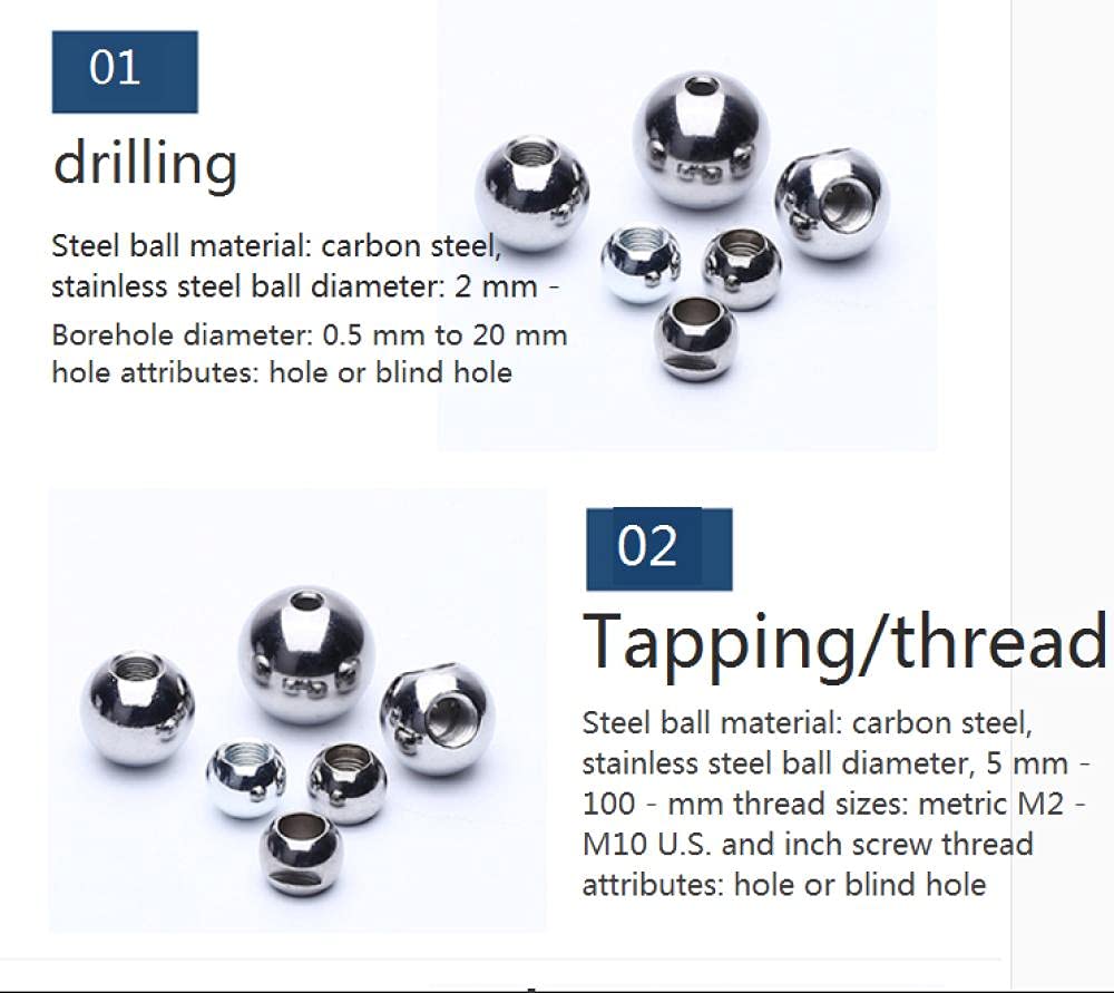 Sfera in acciaio inossidabile M5, sfera in acciaio forata filettata, sfera con impugnatura filettata filettata, sfera a vite serrata a mano-14mm * m5 * 5 pezzi