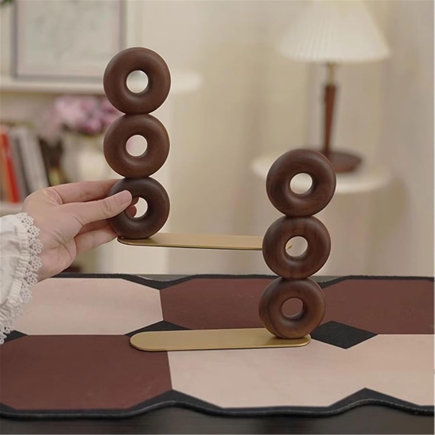 Record Holder Industrial Style Desktop Wooden Vinyl Records Rack with Brass Base for Home Office Lounges Record Display Rack