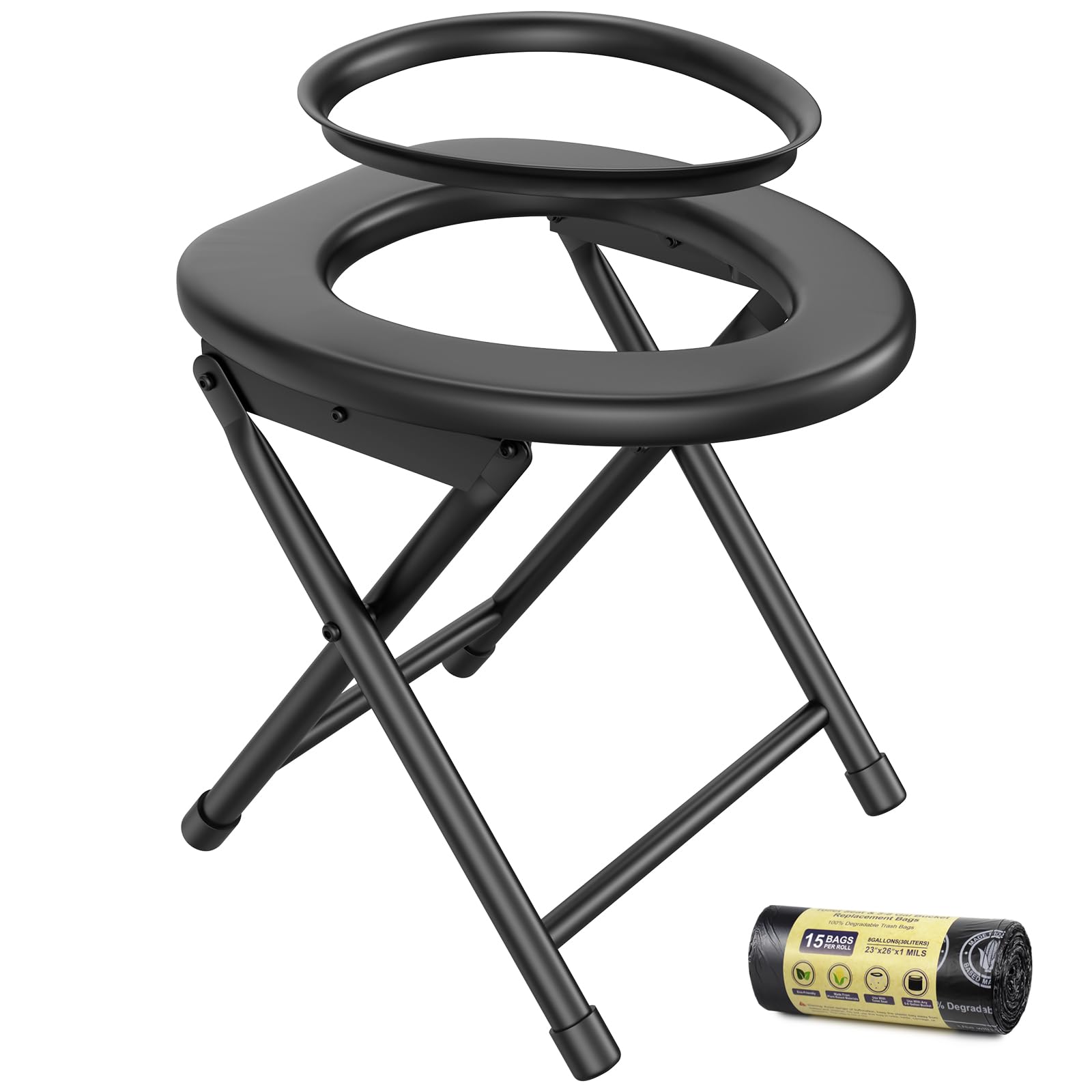 BLIKA Portable Toilet for Camping, 300LBS Weight Capacity Portable Camping Toilet, Folding Toilet with Removable Plastic Ring and Toilet Bags, Travel Toilet Car Toilet for Camping, Travel & Emergency