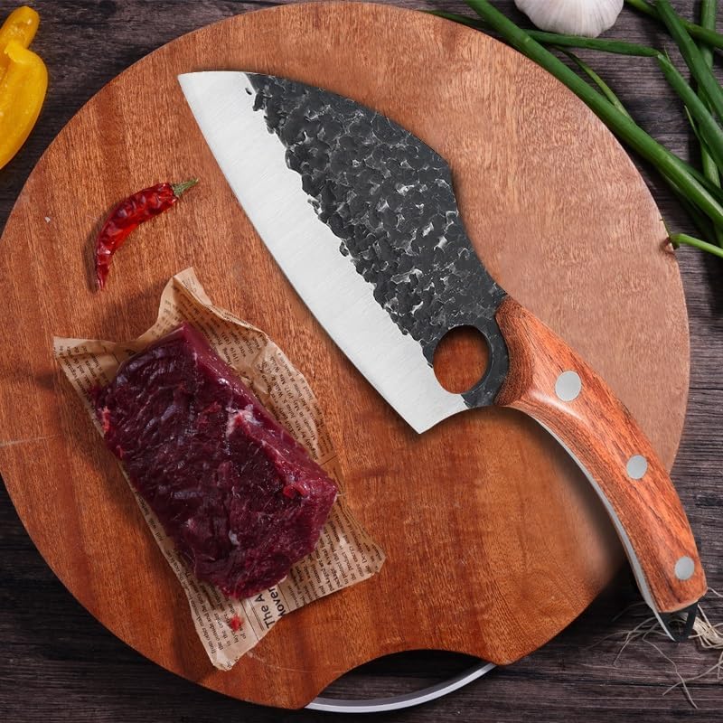 Meat Cleaver,Cleaver Knife Handmade Forged Small Kitchen Knives Multi-purpose Stainless Steel Ring Meat Cleaver Portable Sharp Slicing Knife Scimitar (Color : Knives with sheaths)