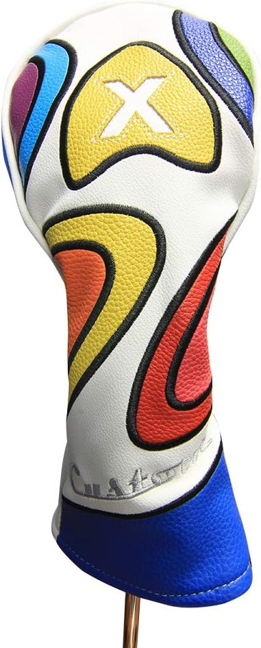 Majek Retro Golf Headcover Limited Edition Vintage Leather Style Psychedelic Colorful Groovy Custom Design X Fairway Wood Head Cover
