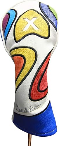 Majek Retro Golf Headcover Edición Limitada Estilo Vintage Cuero Psicodélico Colorido Groovy Diseño Personalizado X Fairway Madera Cabeza Cubierta