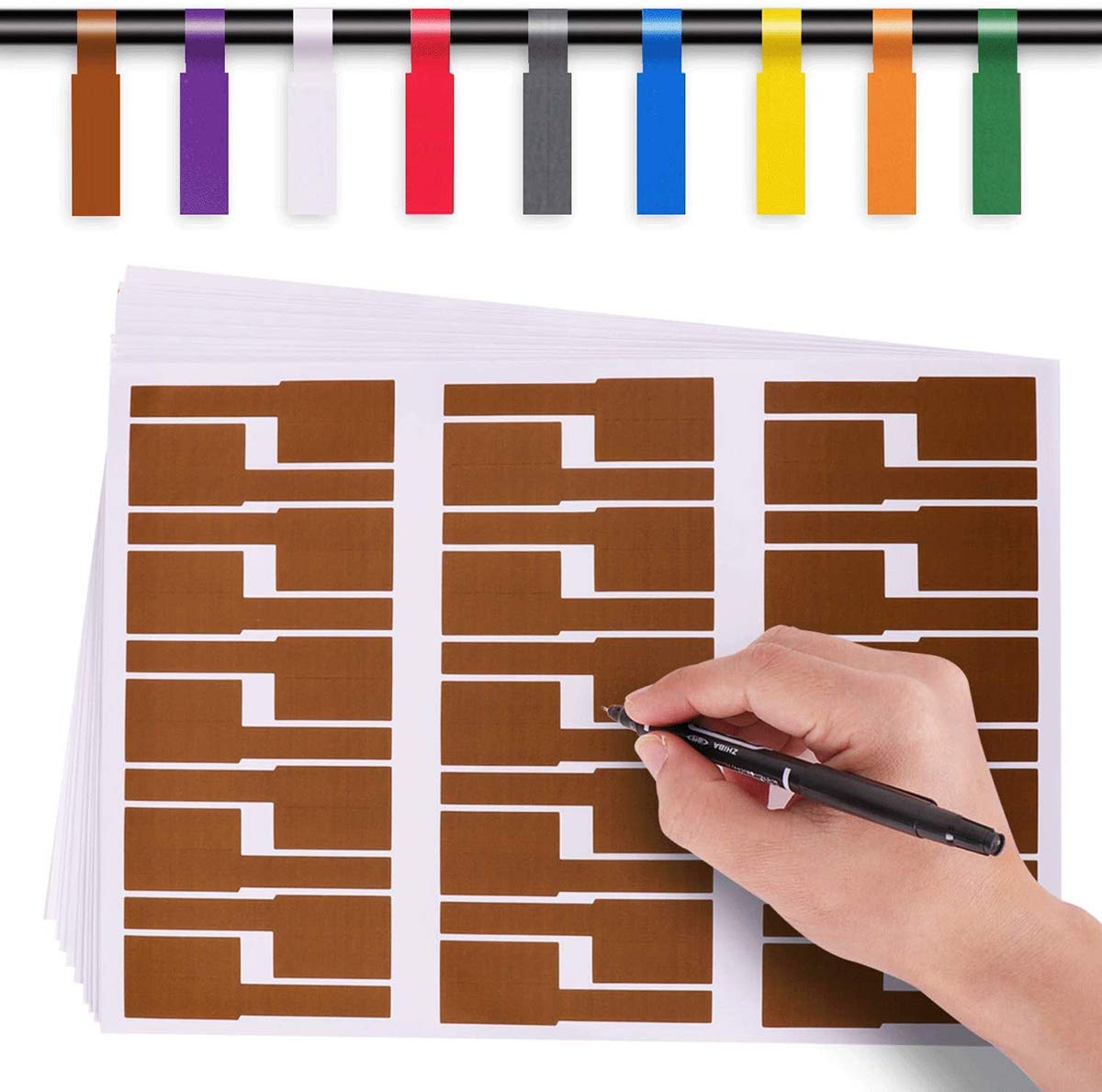 DELFINO20 Pcs Large Multicolor Self-Adhesive Tear Resistant Blank Cable Labels | Tough Flexible Cord and Plug Identification Tags for Your Office, Home Theater, Made in Australia