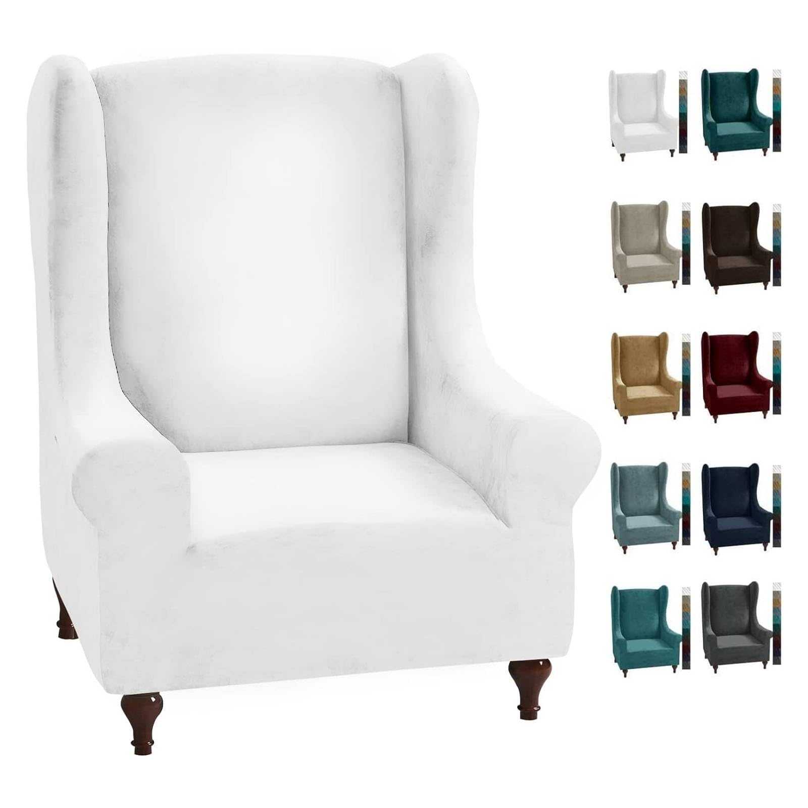 CHELZEN Stretch Velvet Wingback Chair Slipcover Soft Slipcovers for Wingback Chairs Wing Chair Cover with Elastic Bottom (Wing Chair
