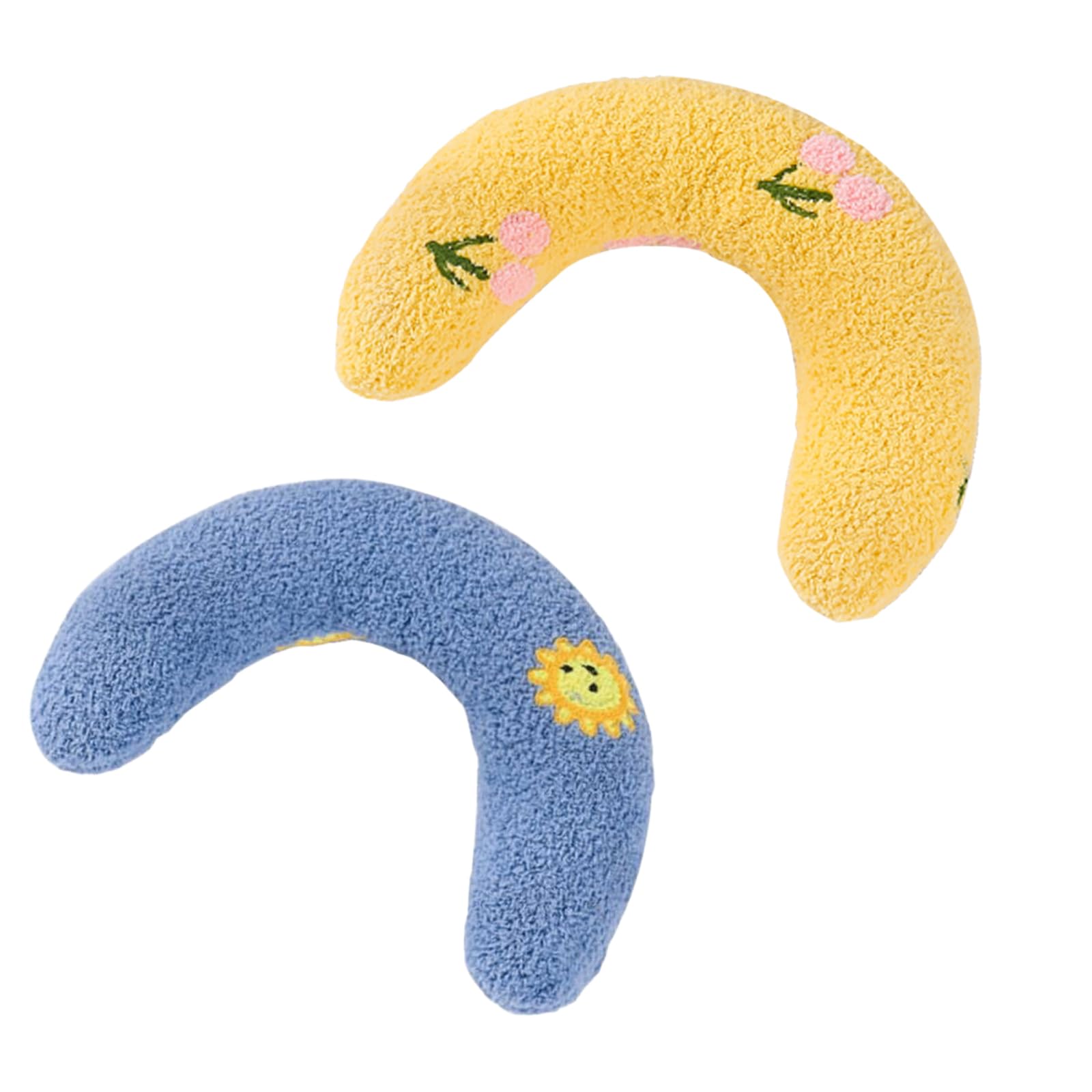 HUATEEN 2-Pack Blue & Yellow U-Shaped Cat Pillow, Soft Fluffy Calming Pillow for Indoor Cats & Dogs