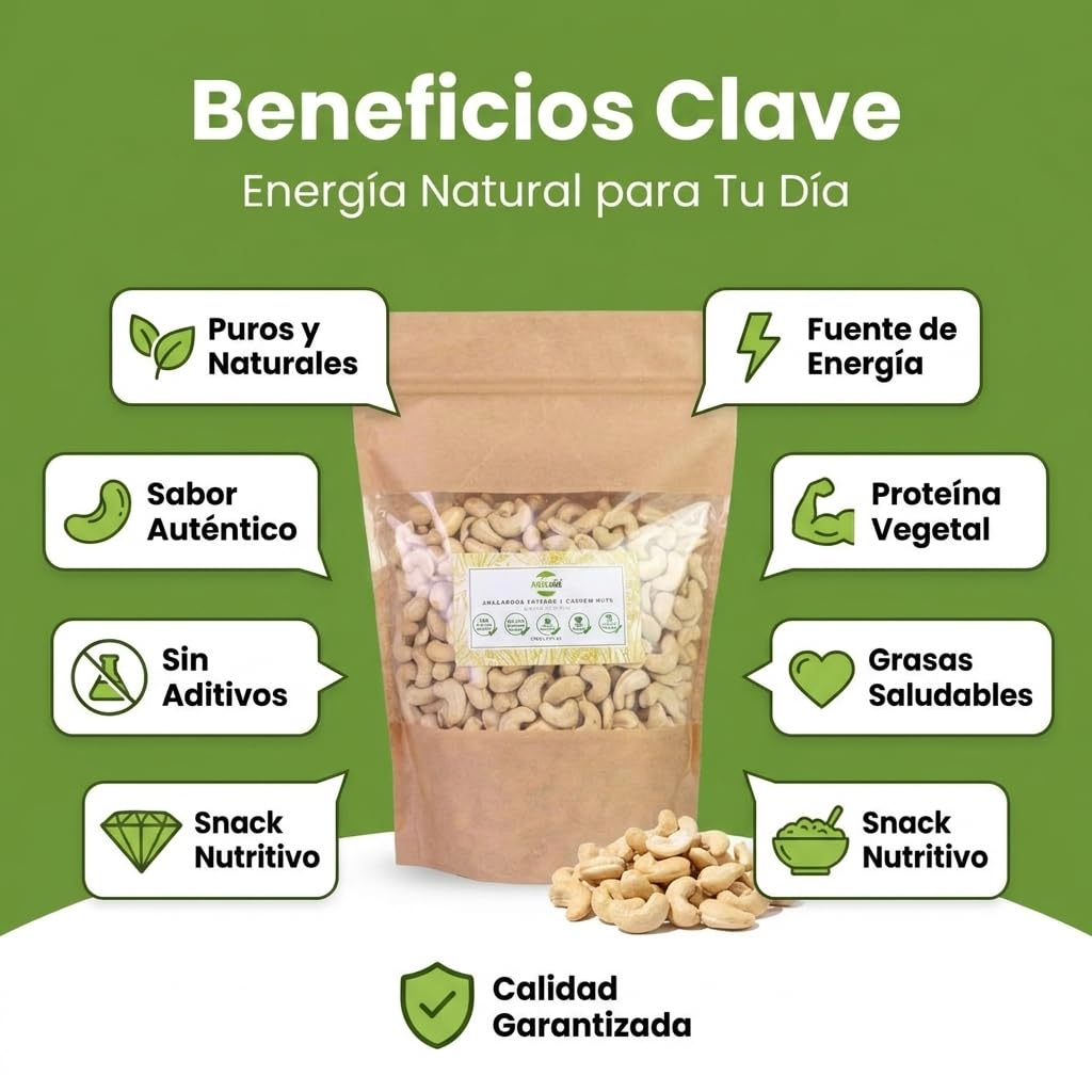 Natuvid | Anacardos Crudos Naturales 1kg | Anacardos Sin Tostar ni Sal | 100% Naturales | Snack Saludable Rico en Proteína Vegetal | Veganos | Origen África Occidental | Sin Conservantes ni Aditivos