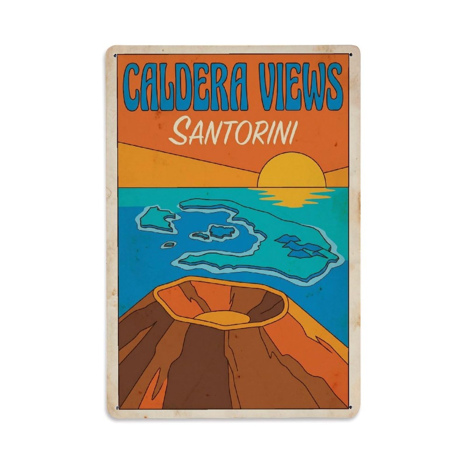 Gead 8X12inch Style Vintage Travel Santorini Caldera Views Metal Tin Sign