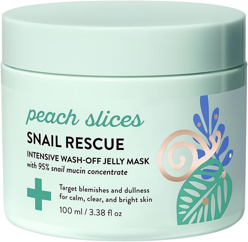 Peach Slices - Snail Rescue Intensive Wash-Off Jelly Mask (3.38 oz) - 95% Snail Mucin Concentrate - Gentle, Clear Skin - Cica, Birch Juice & Licorice - Clean & Cruelty Free - Korean Skin Care & Beauty