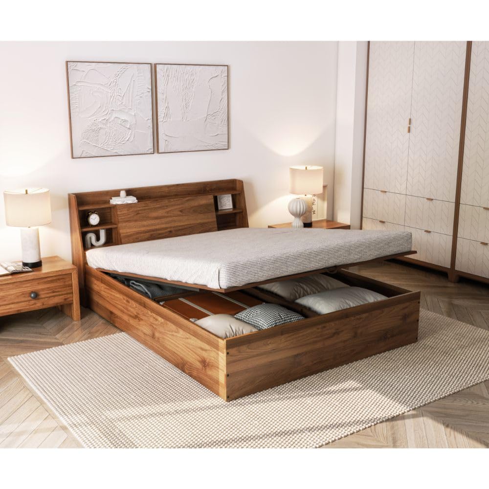 Wakefit Bed Queen Size, Hydraulic Storage, Brown - Image 1