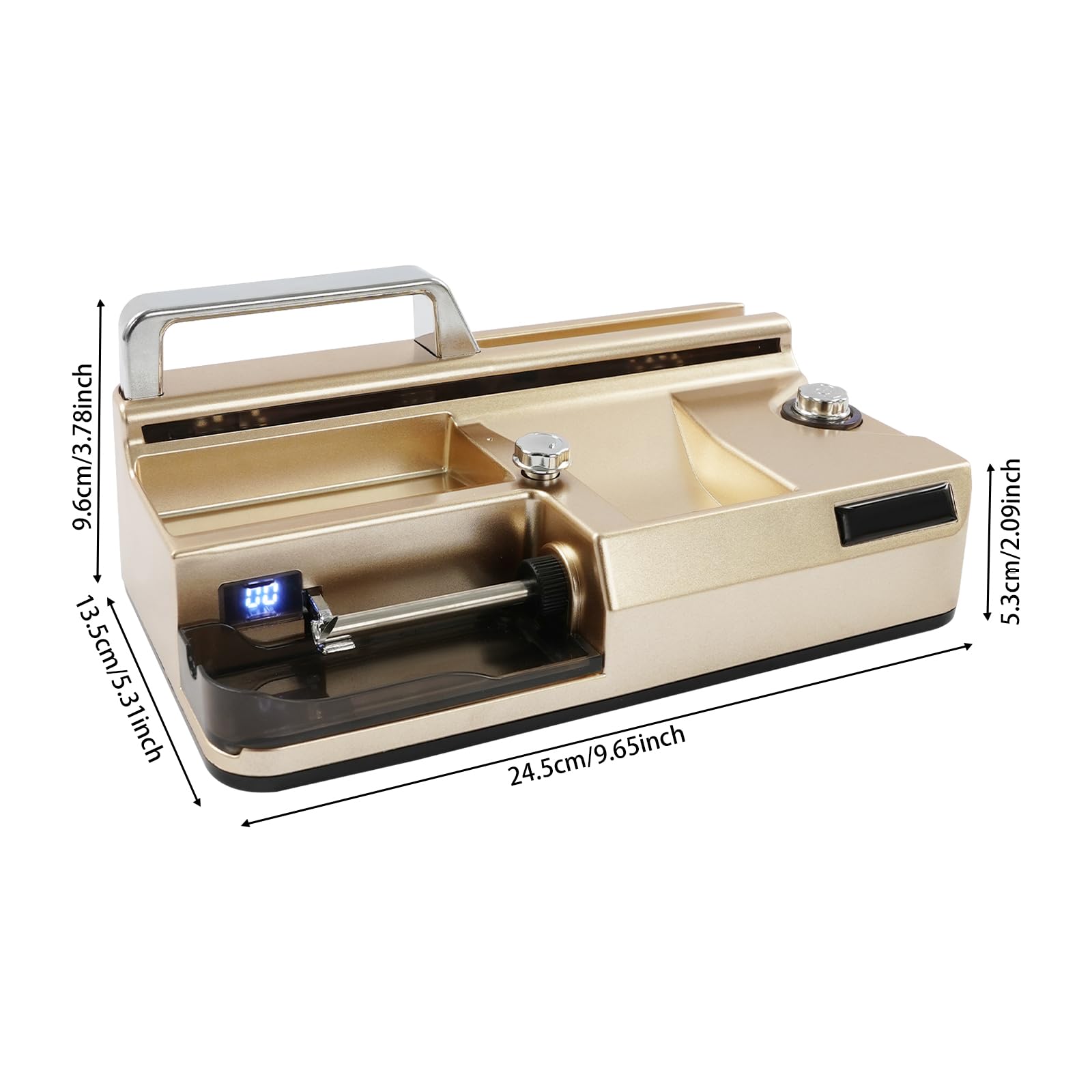 Riempitrice elettrica per sigarette con display contatore (oro) | Velocità regolabile, spegnimento automatico e 3 tubi in metallo da 5,5/6,5/8 mm