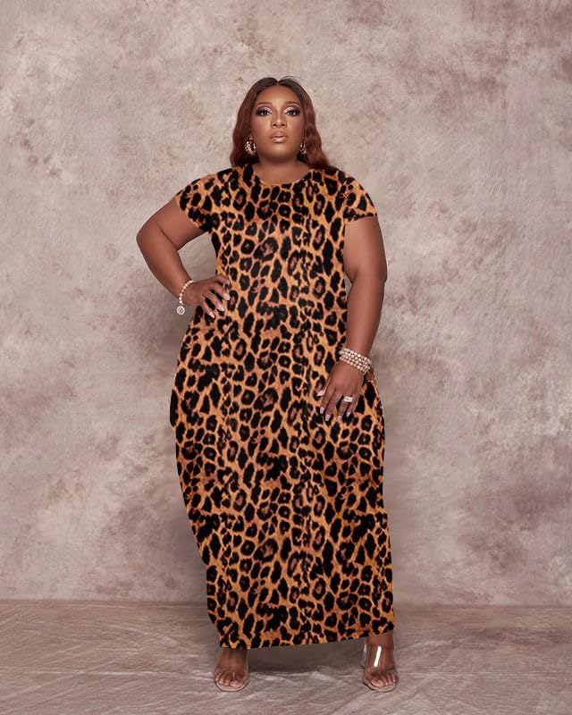 Women's Plus Size Casual Maxi Dresses Short Sleeve Loose Beach Dress Sundress with Pockets - Image 5