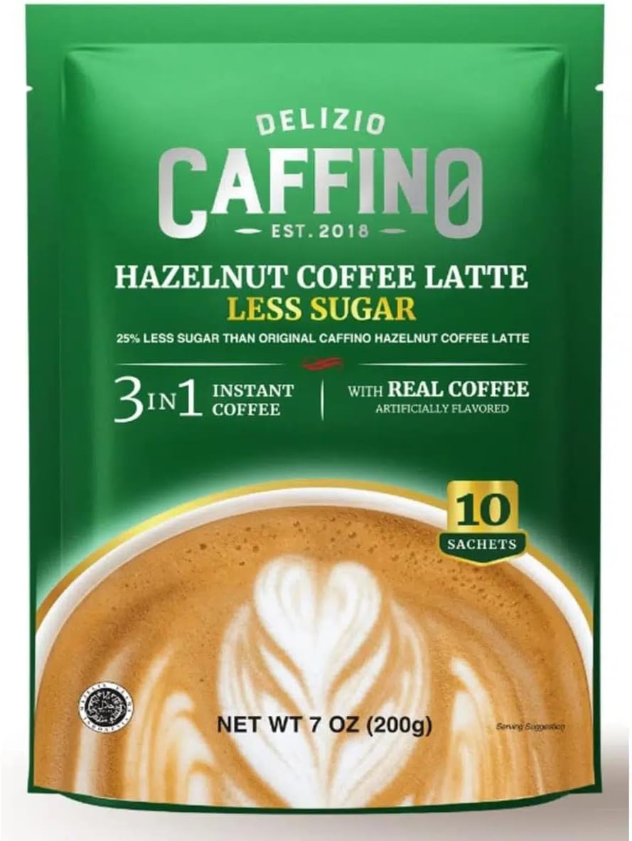 Delizio Caffino - Hazelnut Coffee Latte - Less Sugar | 10 Sachets @20g | 3in1 Instant Coffee | Kopi Instan | Instant na Kape