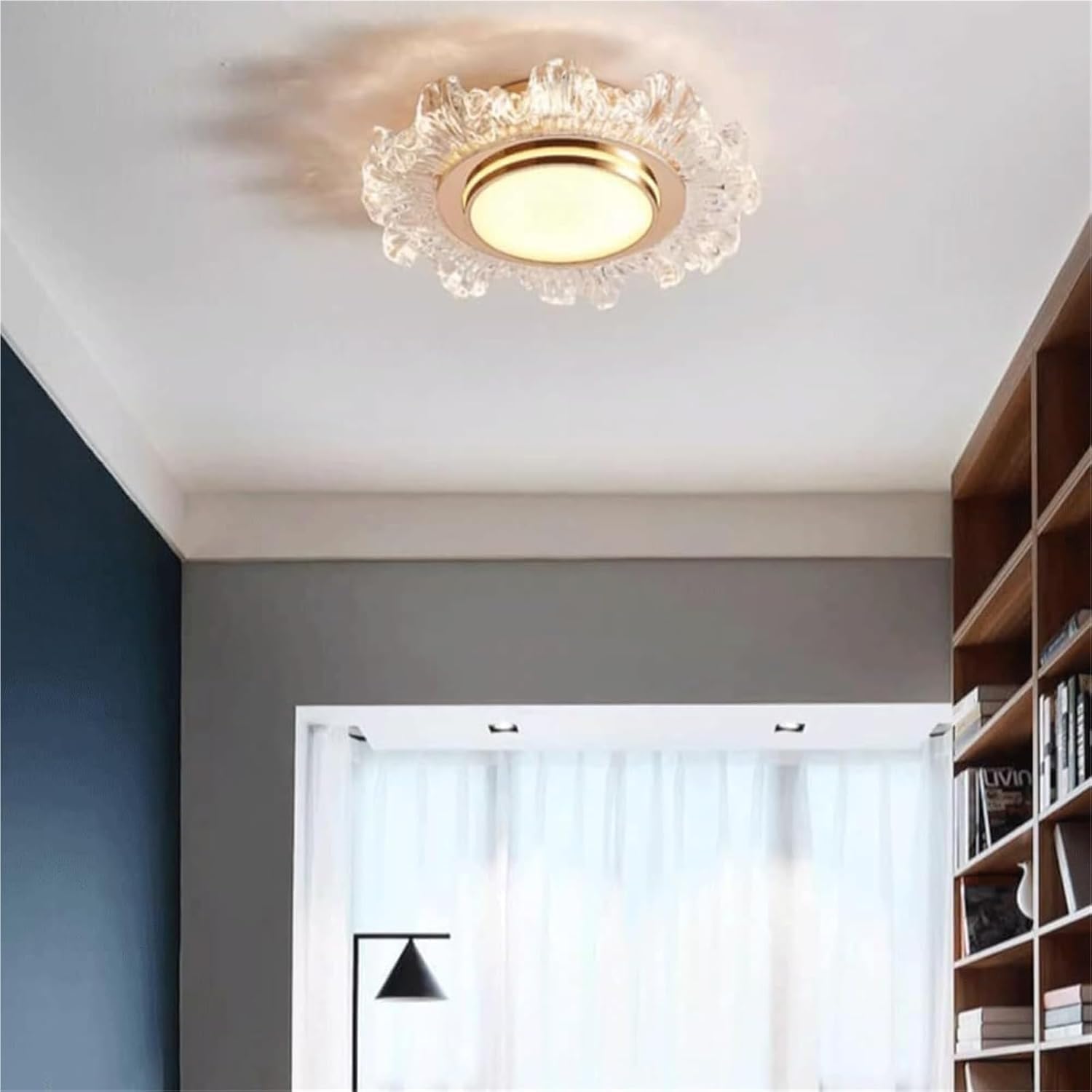 Light Luxury Modern Cream Style Bedroom Ceiling Light, LED 3-color Dimming Gold Tone Finish Acrylic Shade Ceiling Lamp, Small Flush Mount Lighting Fixtures, For Closet Hallway Kitchen Bedroom