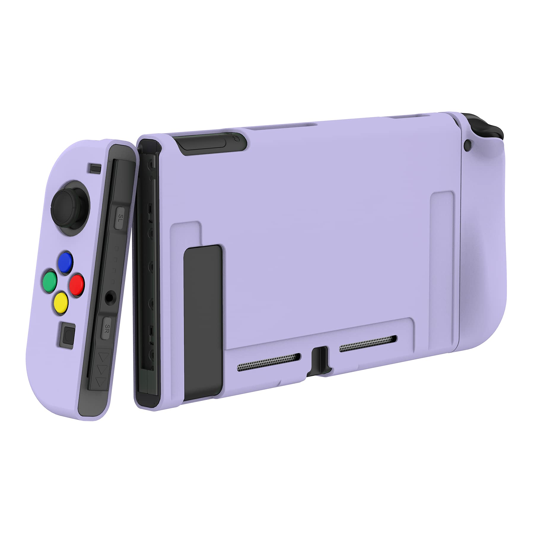 PlayVital Custodia protettiva per Nintendo Switch Console Joycon, custodia sottile in TPU morbido accessori per NS Joycon Console con colorato ABXY/tappi di direzione (viola)