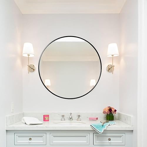 Miniatura 3 de Espejo redondo grande de 42 pulgadas, color negro, espejo de pared con marco de metal, moderno espejo de tocador circular de gran tamaño, espejos de