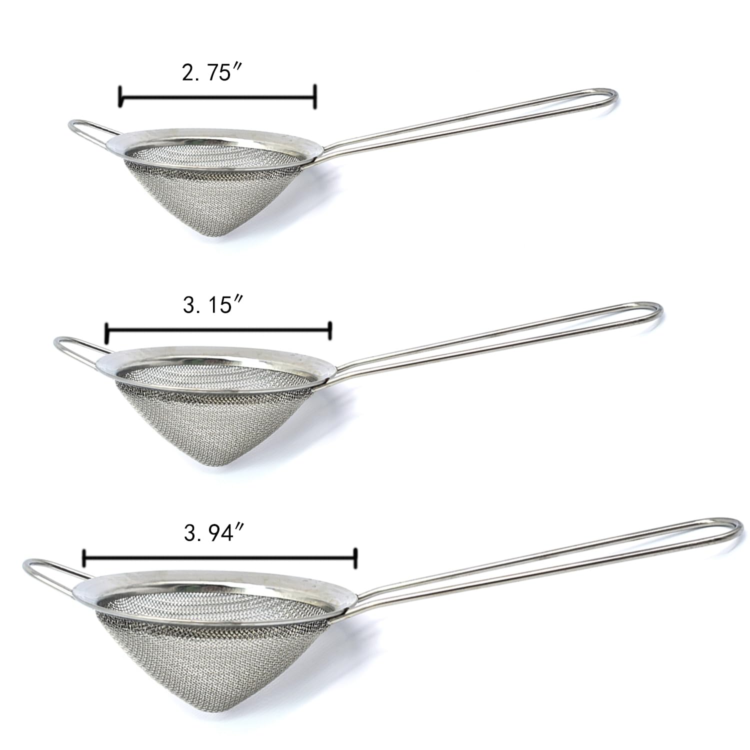 Timkumon Fine Mesh Strainers, 3 Sizes Cone Strainer for Kitchen 2.76