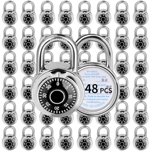 Image of Combination Lock, LQYN Standard Dial Combination Lock, Pack of 48; Black Turnplate, 2 in. Wide, Fixed Three Digital Combination, for School, Gym & Locker, Toolbox, Gate