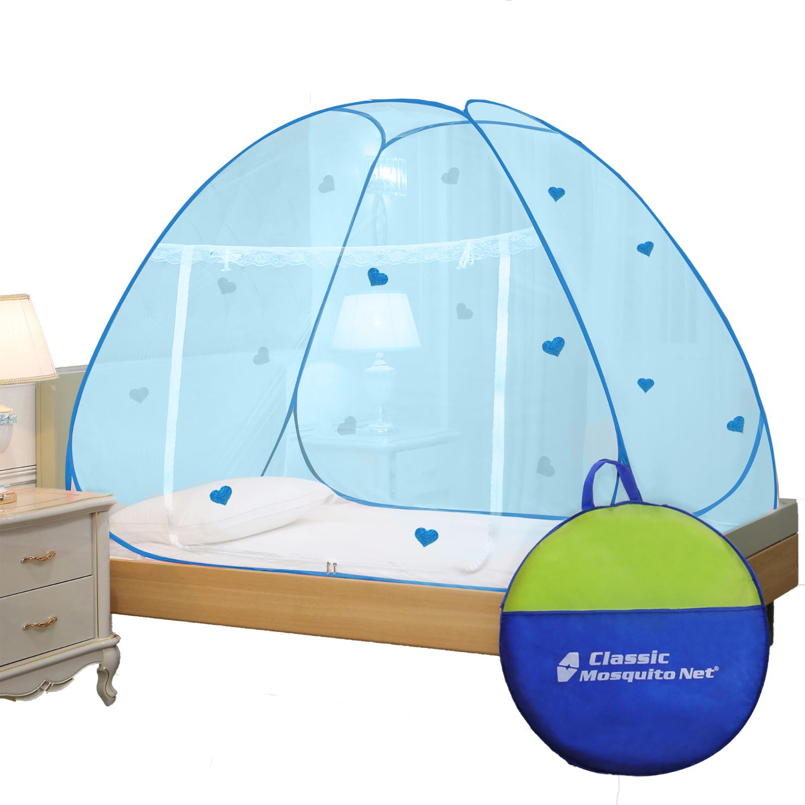 Classic Mosquito Net for Single Bed Foldable Machardani Polyester Strong 30GSM mesh, PVC Coated Steel Wire (Full Blue+Heart) (B0C1G4QZ4C) Amazon Price History, Amazon Price Tracker