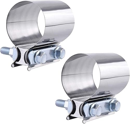 Miniatura 8 de 2 abrazaderas de banda de escape de junta a tope de 2 pulgadas, acero inoxidable, abrazadera de silenciador de escape, 1.969 in