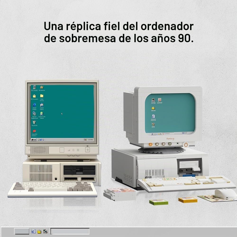 PAN TASY BRICKKK Ordenador Retro, Set de Bloques para Adultos | Modelo clásico de sobremesa con teclado, pantalla y detalles nostálgicos, pieza decorativa para construir y exponer