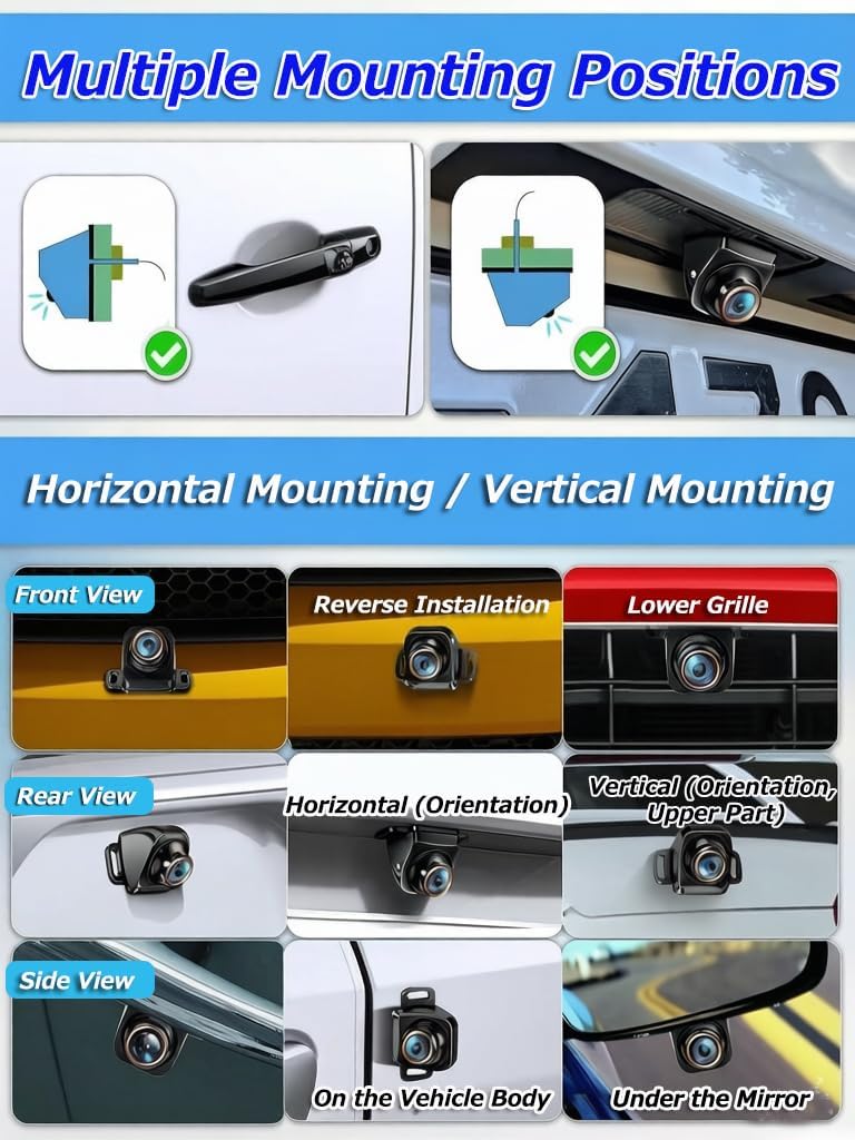 1080P AHD Backup Camera with 170° Wide Angle, 360° Rotatable, Night Vision, IP69K Waterproof - Front/Rear/Side View Reverse Camera for Trucks, Cars, SUVs (AHD1080P)