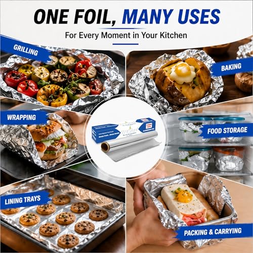 Image of Freshee 225000sqcm Aluminium Silver Kitchen Foil Roll Paper Pack of 4, Food wrap, Disposable Food Parcel for Fresh Food