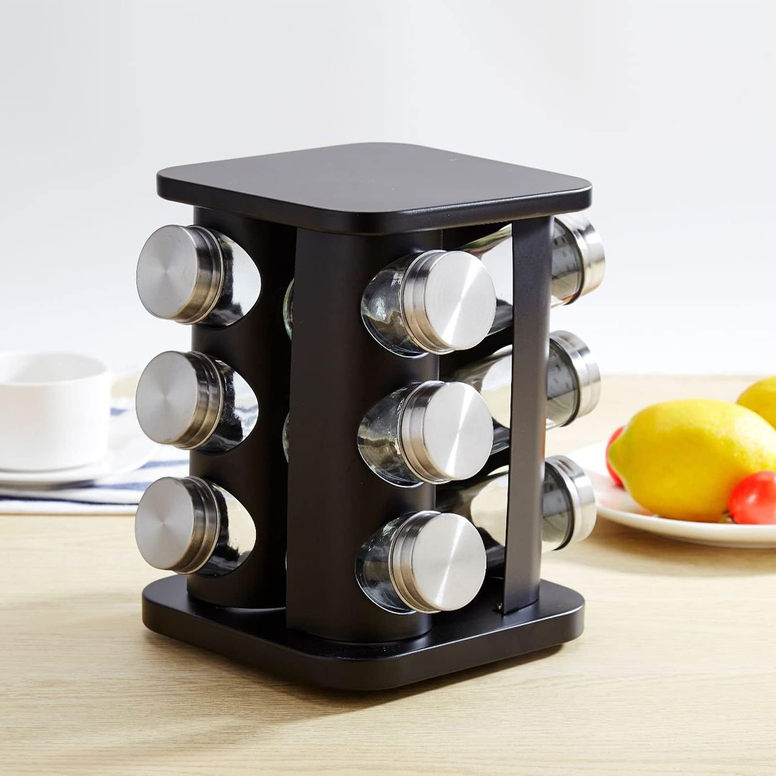Especiero Giratorio, Especiero Duradero De Acero Inoxidable, Base Estable Conveniente Hermoso Carrusel De Especiero, Para Encimera, Cocina(Negro)