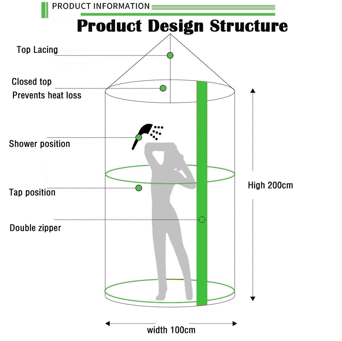 PFOIBOU Round Shower Curtain, Hanging Shower Curtain 100x200 cm, Portable Shower Curtain Sets, Outdoor Shower Curtains for Outdoor Camping, Beach, Shower, Toilet