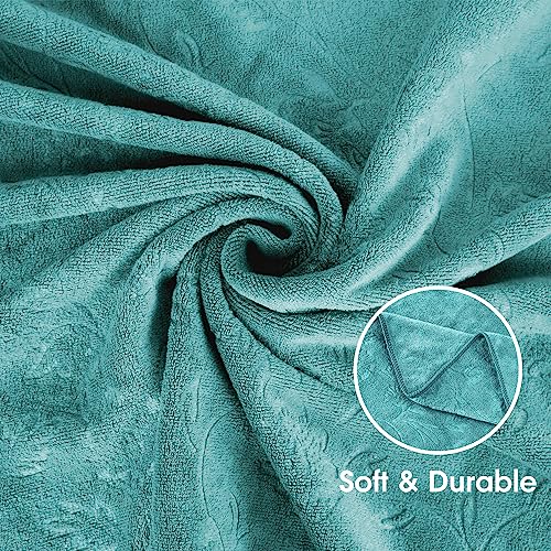 Image of JML Microfiber Bath Towels, Bath Towel 4 Pack(30 inch x 60 inch), Oversized, Soft, Super Absortbent and Fast Drying, Multipurpose Use for Sports, Fitness, Yoga, Green-Floral Embossed