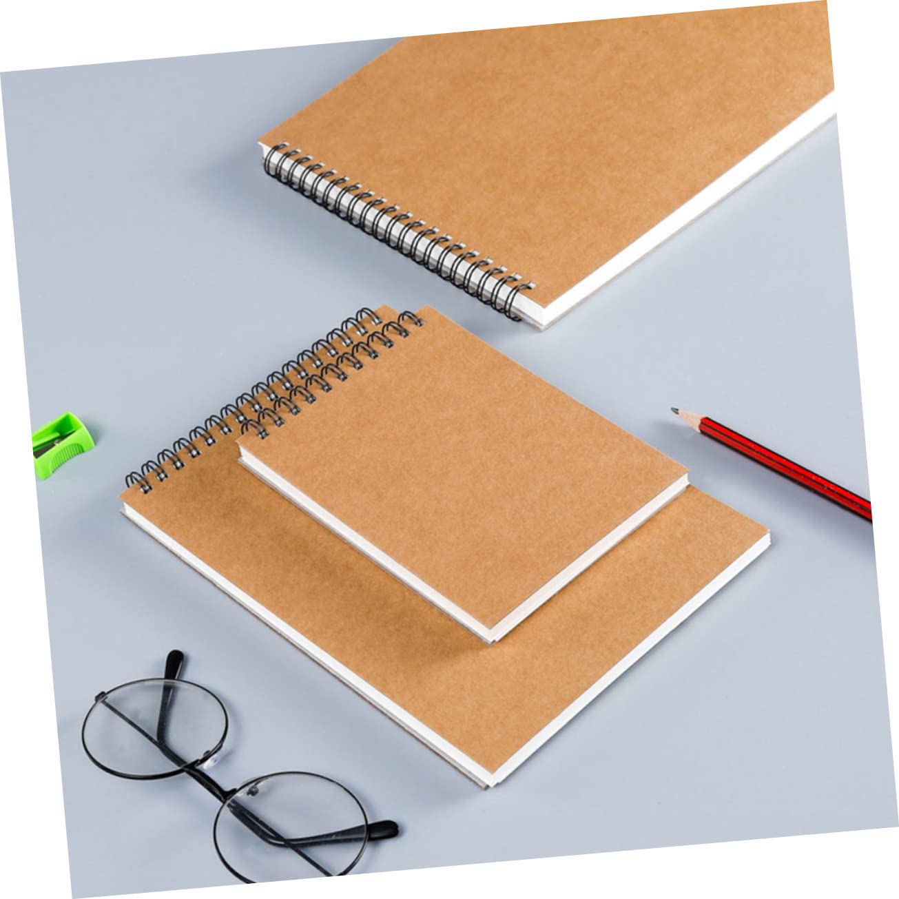 Zeichenblock für Schüler und Künstler 2 Stück mit Spiralbindung Khaki | Papier, Leere Seiten für Skizzen und Zeichnungen, Reißbar, für Reisetagebuch und Kreative Notizen