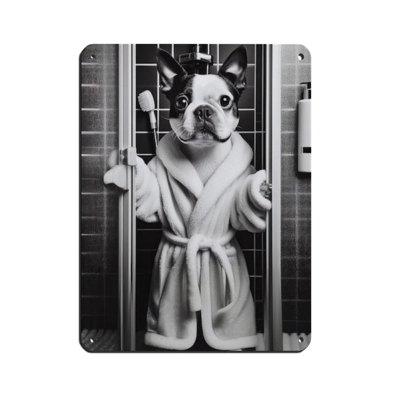 Boston Terrier Bathroom Art Poster Tin Sign Vintage Metal Pub Club Cafe Bar Home Wall Art Decoration Poster Retro 12x16inch(30x40cm)