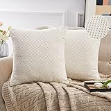 Deconovo 2er Set Kissenbezug Kissenhülle Kissenüberwurf Kissenbezüge mit Verstecktem Reißverschluss, 40x40 cm, Creme