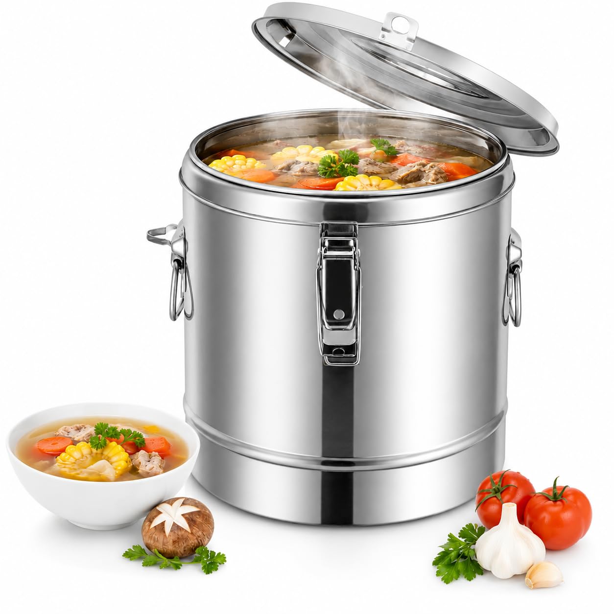 10L Thermobehälter Edelstahl, Profi Gastro Edelstahl Thermotransportbehälter mit Tragegriffen, Deckel für Schulkantinen, Restaurants, Partys, Picknicks im Freien und Camping