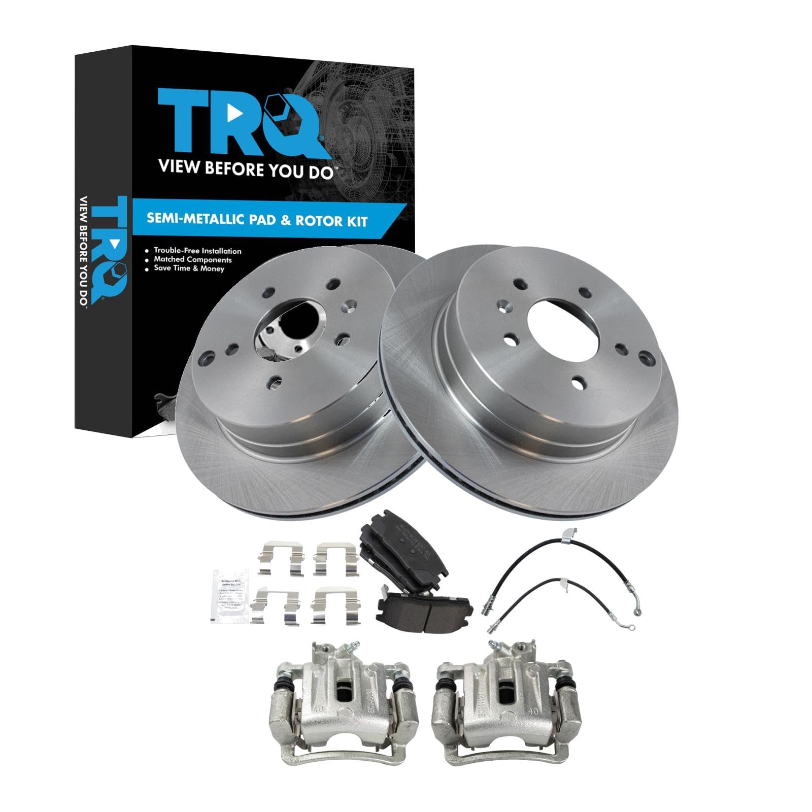 TRQ Rear Brake Pad &amp; Rotor Kit Semi-Metallic