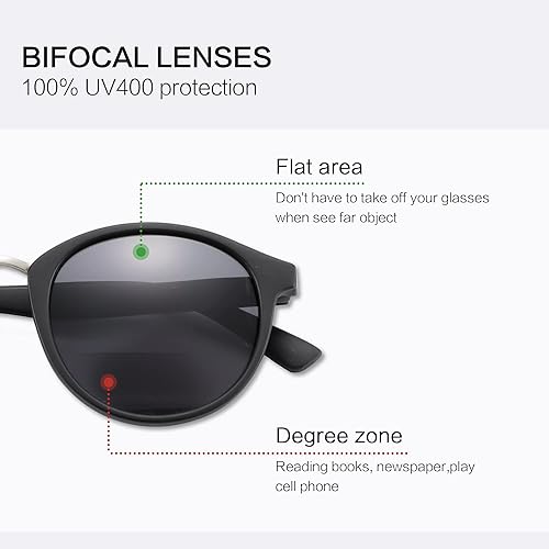 Miniatura 4 de ZENOTTIC Gafas de sol de lectura bifocales, redondas, clásicas, con protección UV, lentes de lectura al aire libre para hombres y mujeres