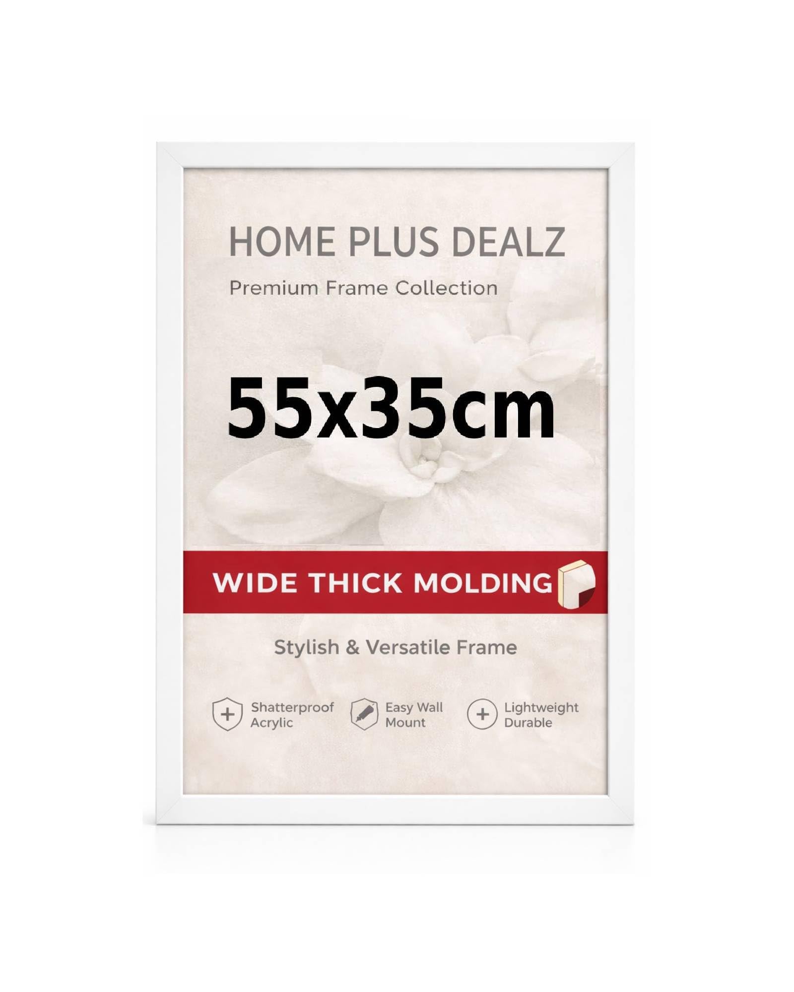 Home Plus Dealz 55x35 cm Horizontal White MDF Picture Frame With Wide Moulding – Poster & Photo Display for Living Room, Bedroom or Office UK