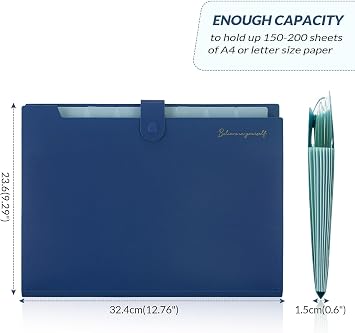 SKYDUE A4 Document Folder Expanding Folder with 8 Compartments Folder with Inner Pocket File Folder Folder for School Office Study & Home Robust PP Plastic Blue