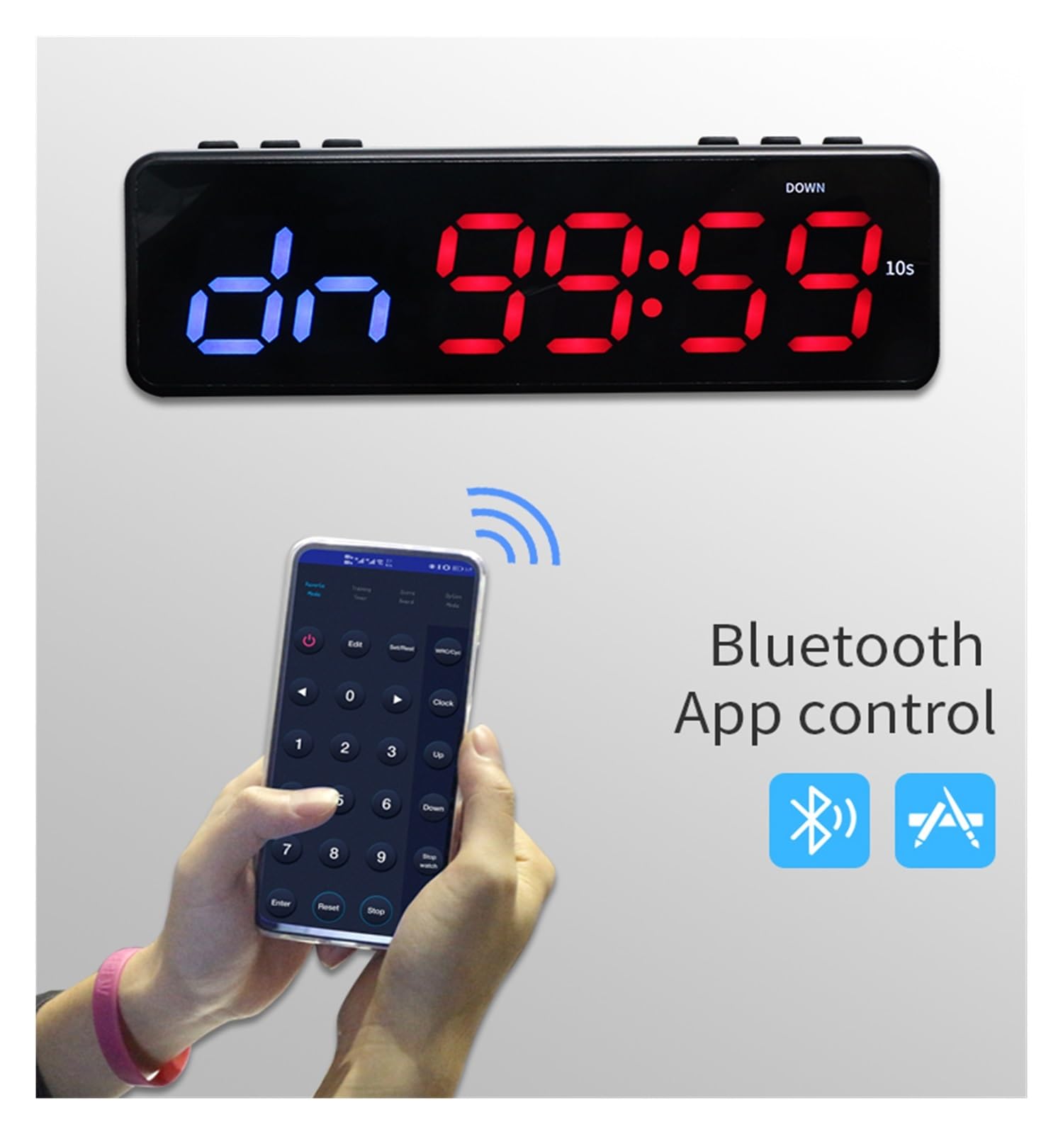 Minuterie d'intervalle de gymnastique Portable LED 1 pouce, minuterie de Fitness, compte à rebours/haut, horloge chronomètre EMOM avec contrôle sans fil par application arrière