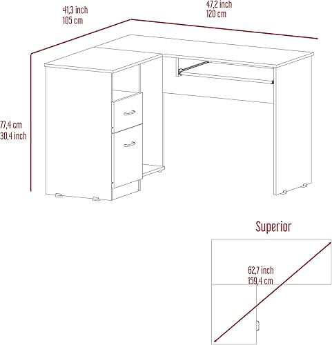 Miniatura 3 de Escritorio para computadora en forma de L con cajones y estantes, escritorios de oficina en casa, escritorio de esquina para computadora para juegos