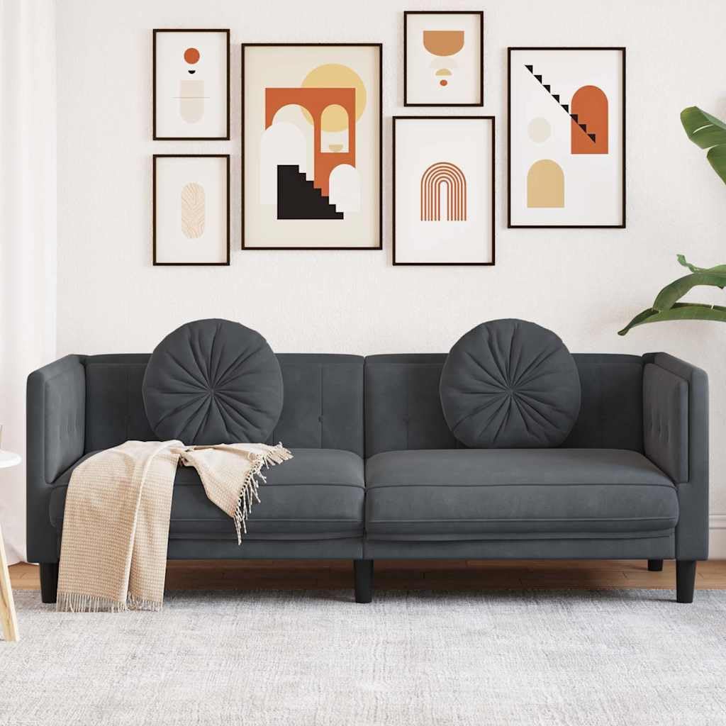 Sofá con Cojines 3 plazas Terciopelo Gris Oscuro