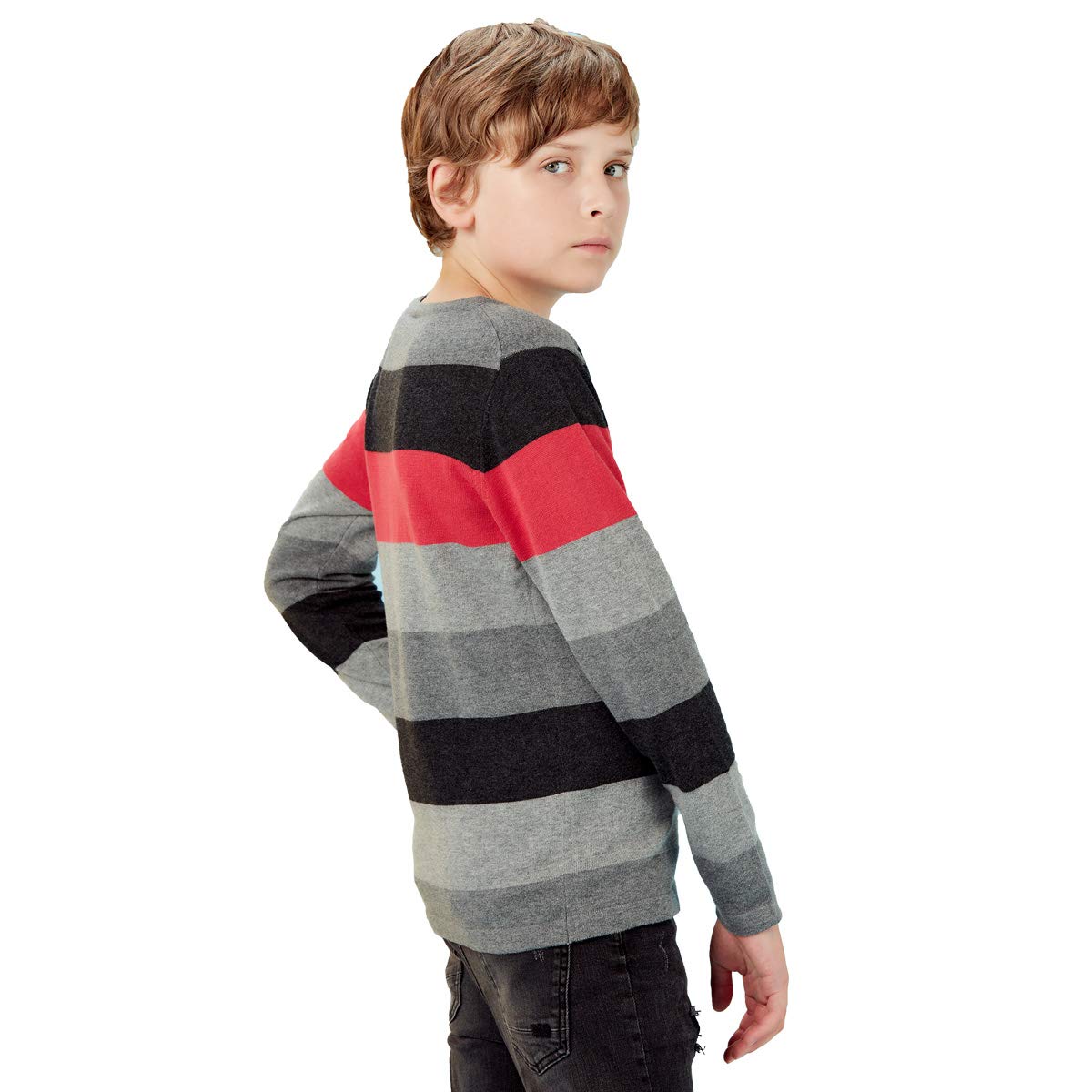Suéter de punto para niños, sudadera de Navidad, suéter a rayas, manga larga, ropa cálida para otoño e invierno, 4-14 años