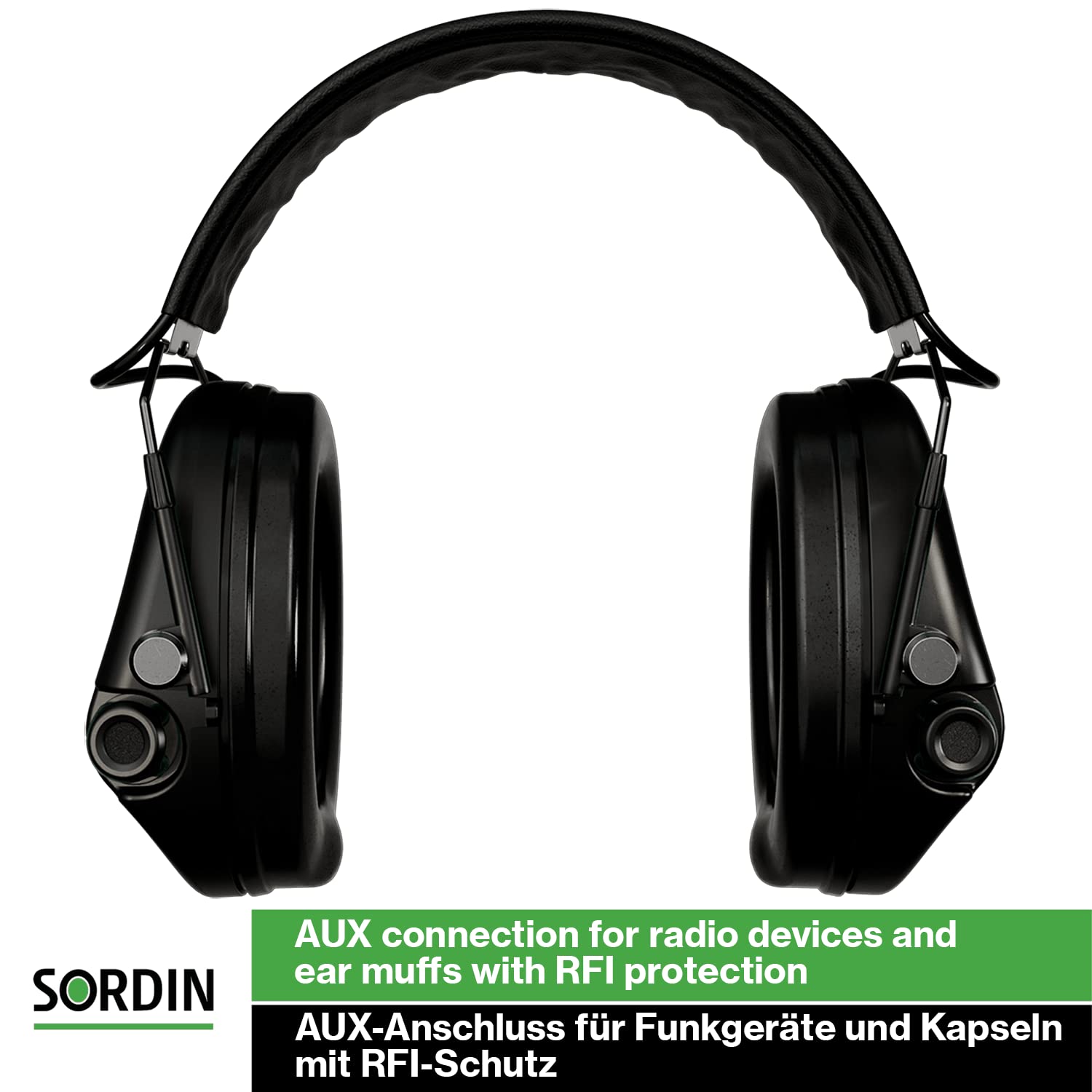 Sordin MIL AUX Slim Ear Paraorecchie – Cuffie antirumore militari attive ed elettroniche con fascia in pelle – Paraorecchie tattiche