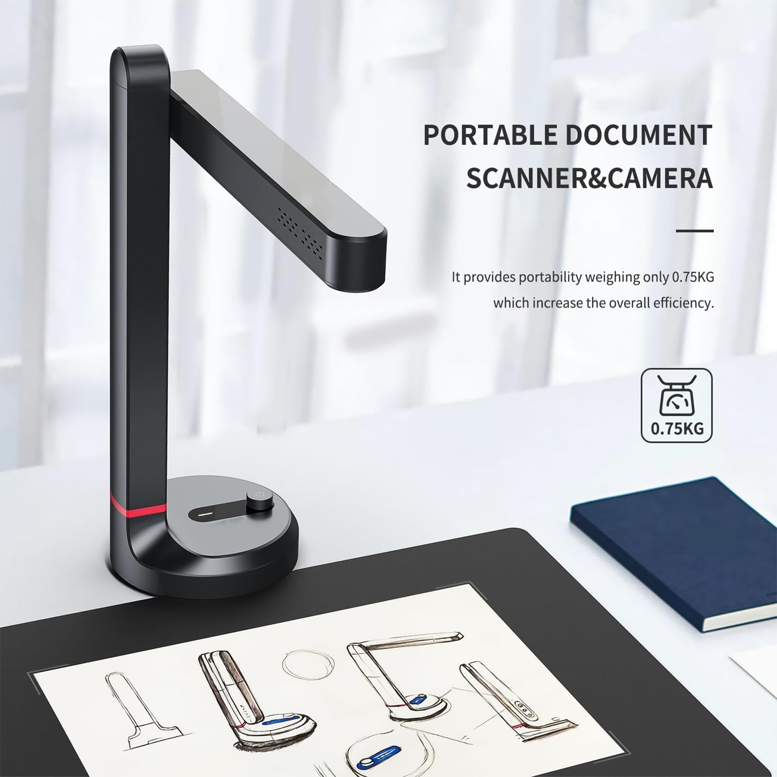 Escáner de Documentos, Cámara USB 12MP con Reconocimiento OCR | Escaneo A4 450×450mm, Corrección Automática, Diseño Plegable 90°, Conversión Word PDF TXT para Oficina y Enseñanza