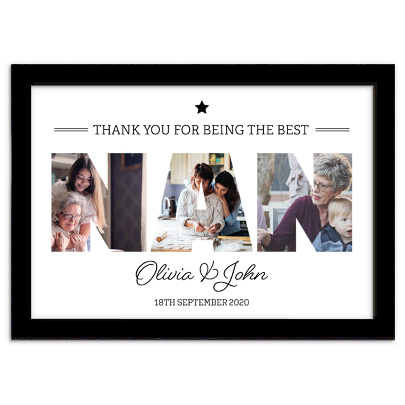 A4 Nan Personalised Photo Collage Framed Black