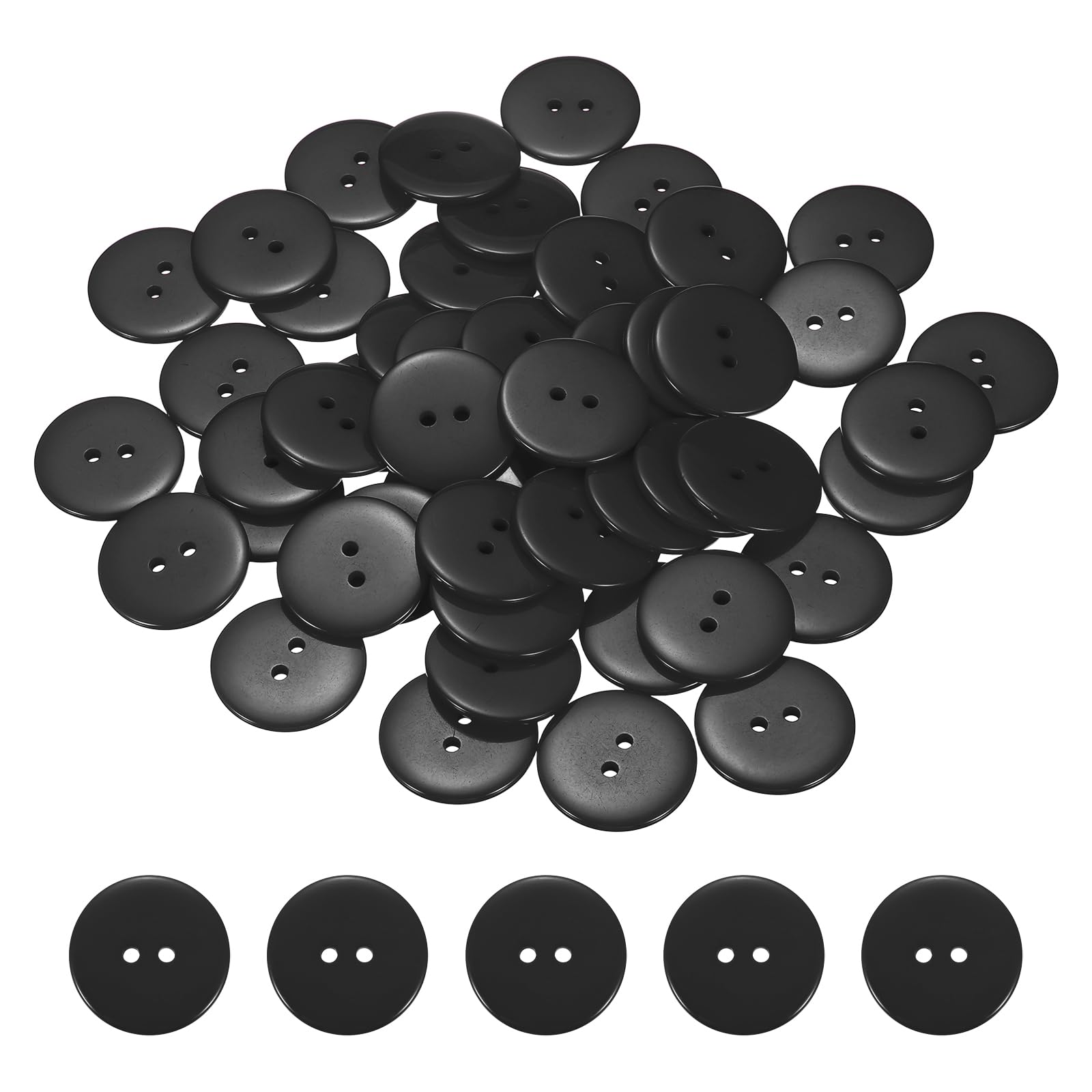 sourcing map 50pcs Resin Sewing Button, 30mm (1-3/16-inch) 2 Holes Round Craft Decorative Buttons for Coat Clothes Holiday Decoration, Black